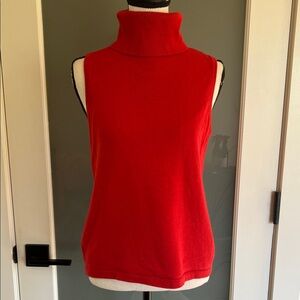 VNTG TSE Cashmere Silk Blend Red Turtleneck sleeveless sweater Size L